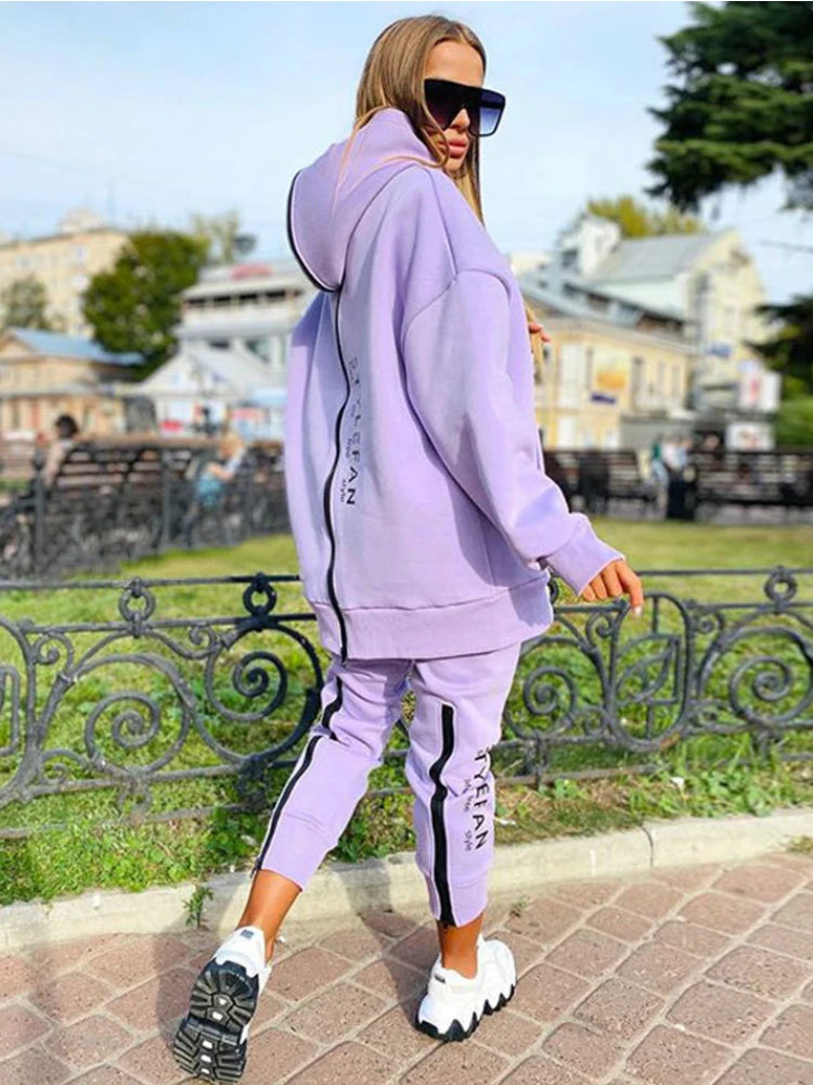 Women Letter Sweatshirts 2Piece Sets Tracksuit Oversized Suit 2022 Autumn Female Korea TrouserPullover Pants Suits Female - Seprincess