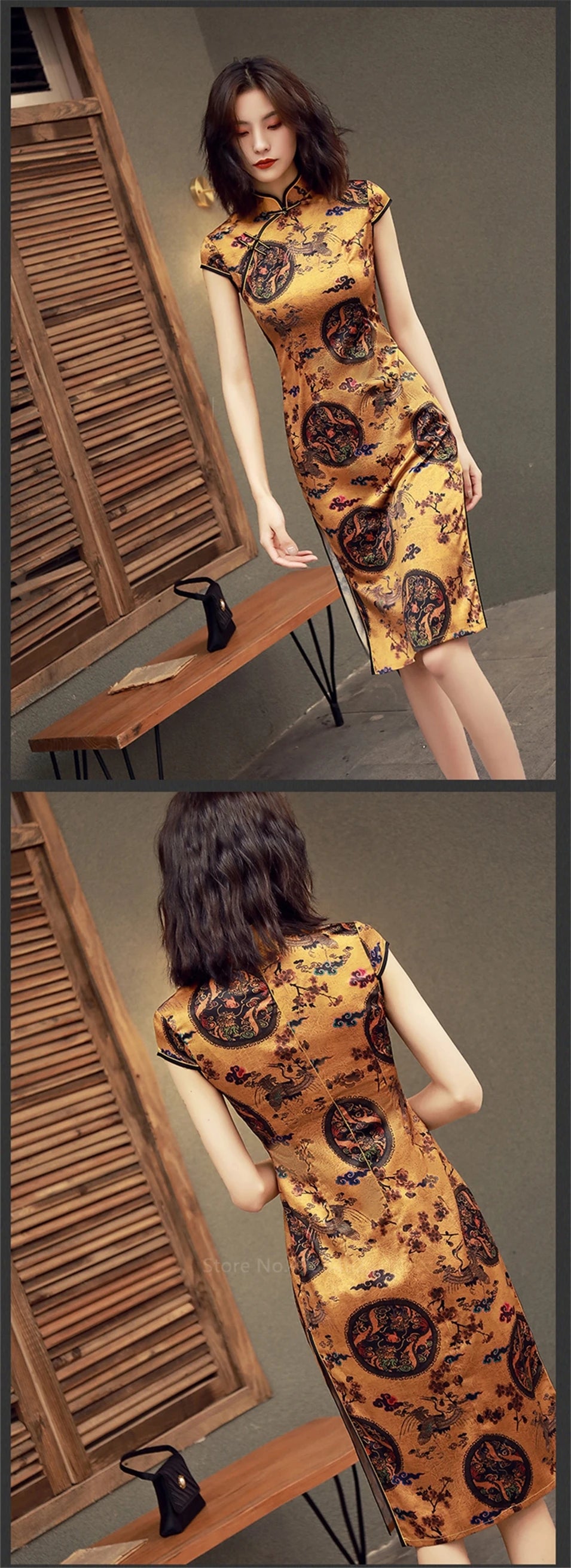 Chinese Traditional Dress Cheongsam  Women Girls Party Wedding Fashion Vintage Retro Crane Floral Print Satin Short Dress - Seprincess