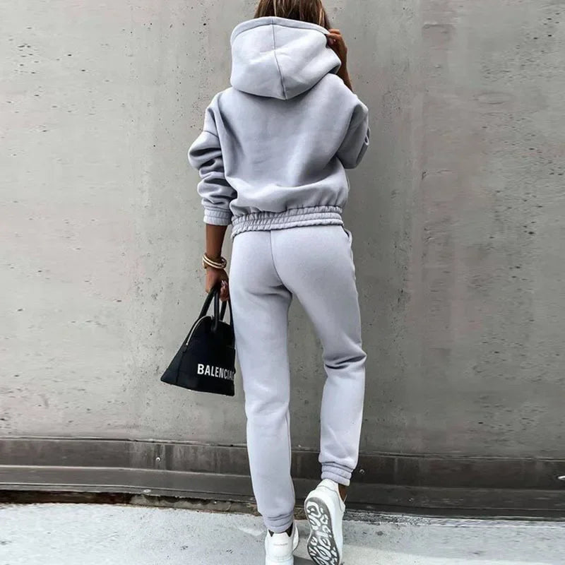 Hoodies Suit Autumn Winter Solid Casual Tracksuit Women Fleece 2 Pieces Set Sports Sweatshirts Pullover Home Sweatpants Outfits - Seprincess