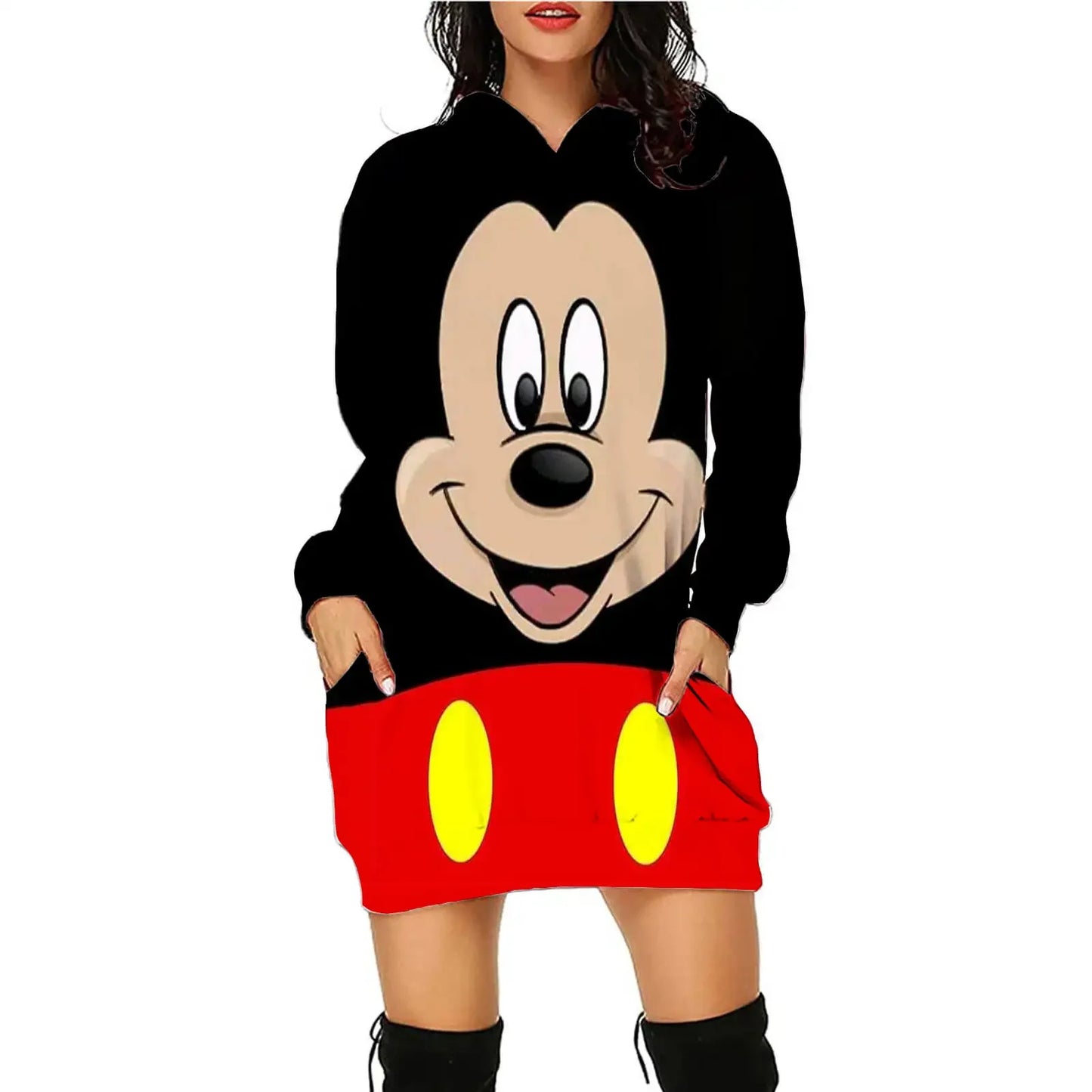 Disney Minnie Mickey Mouse Women's Dress 3D Dye Print Fashion Fall Winter Hoodie Casual Sexy Dress Loose Kawaii Dress - Seprincess