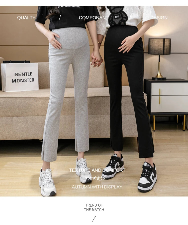 Spring Pregnant Woman Ankle-Length Pants Cotton Stretch Outside Wear Casual Maternity Boot Cut Thin Pregnancy Flare Trousers