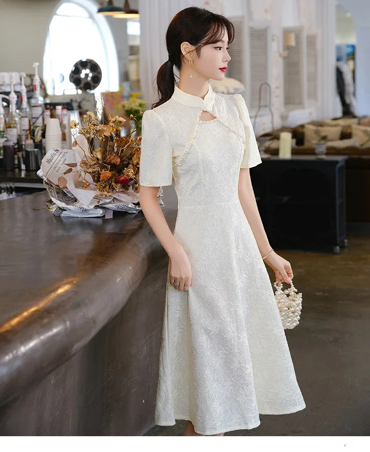 Summer New Retro Short Sleeve Wedding Lace Cheongsam Chinese Traditional Modern Women Qipao Dress - Seprincess