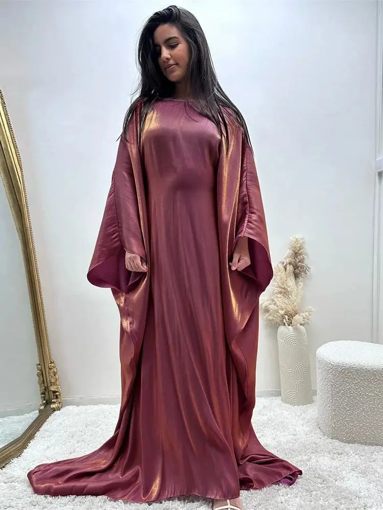 Ramadan Summer Batwing Sleeve Satin Butterfly Abaya Islam Muslim Maxi Dress Kebaya Women Kaftan Robe Musulmane Femme Vestidos - Seprincess