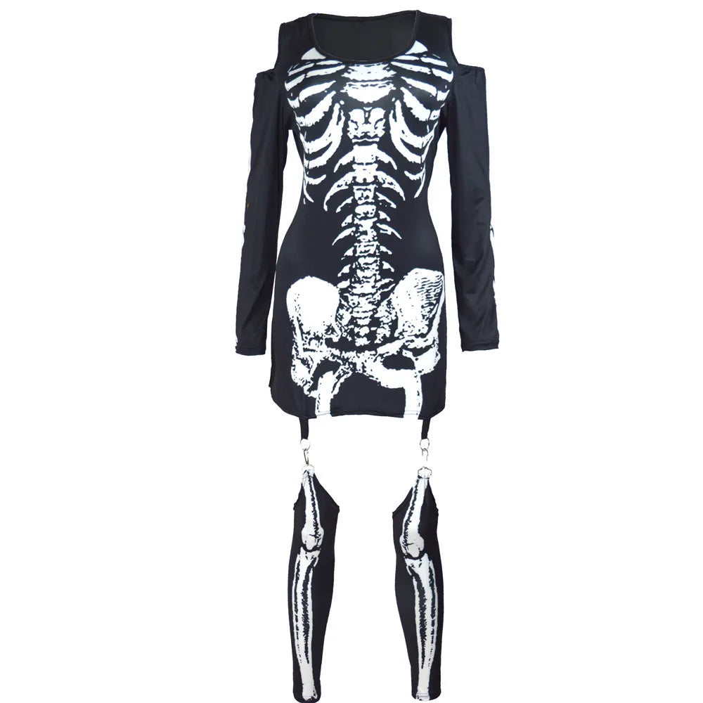 Witch Clothing Skeleton Zombie Ghost Cosplay Costumes Death Jumpsuit Halloween Dress Sexy Off Shoulder Dark Performance Costume - Seprincess