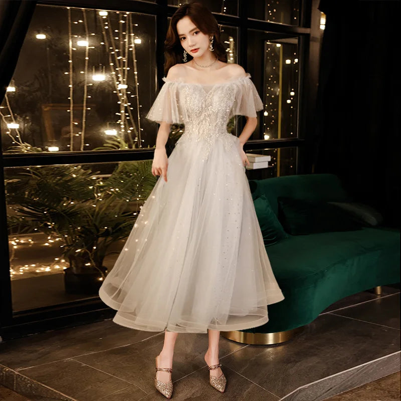 Evening Niche Temperament High-End Small Birthday Art Exam Off-Shoulder Adult Dress - Seprincess