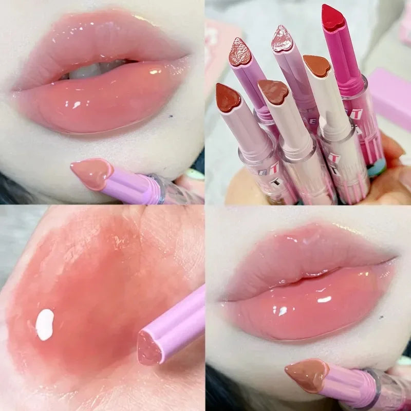 Moisturizing Jelly Mirror Lipstick Waterproof Lasting Clear Heart-shaped Solid Lip Gloss Pen Non-stick Cup Lips Tint Makeup - Seprincess