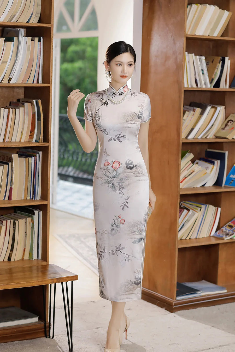 Chinese Style Cheongsams Woman Traditional Dress Floral Print Qipao Satin Vestido Para Mujer Slitting Hem Bodycon Large Size 5Xl - Seprincess