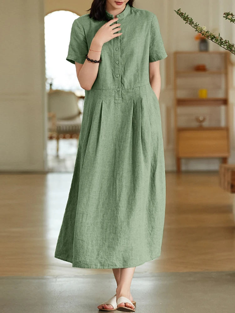 Women's Elegant Solid Cotton Robe Femme 2022 Spring Autumn Bohemian Maxi Dress ZANZEA Casual Long Sleeve Shirt Dresses Oversized - Seprincess