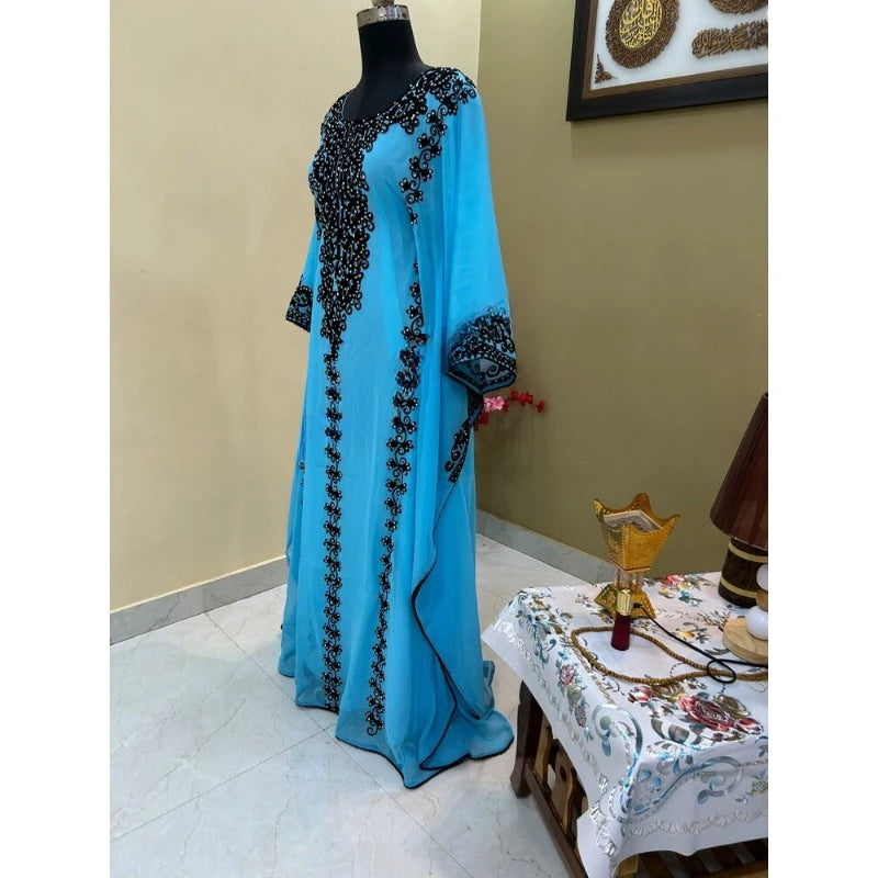 Turquoise Moroccan Caftan Dubai African Clothing Kaftan Abaya Wedding Dress - Seprincess