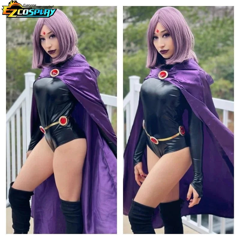 Teen Titans Raven Cosplay Costume Deluxe Jumpsuit Cloak Belt Suit Halloween Uniform for Women XS-3XL - Seprincess