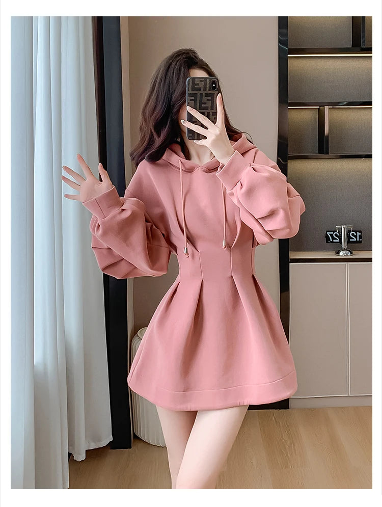 Spring Fall Hoodie Dress Women Long Sleeve Cute Hooded Mini Dress Slim Streetwear Dress Vestidos - Seprincess