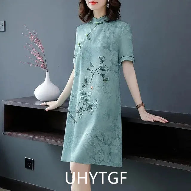 Large Size XL-5XL 2024 New Loose Fashion Modern Cheongsam Dress Women Short Sleeve Qipao Traditional Chinese Style Clothes 2492 - Seprincess