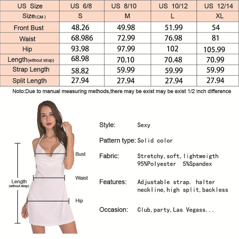 New Bare Back Halter Neck Dress Open Side Thigh SplitDress Deep Plunge Sexy Low Cut Night Club Wear Honeymoon Women Summer - Seprincess