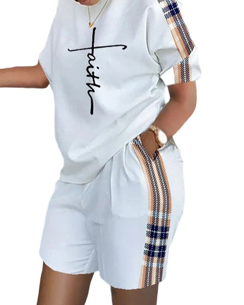 Women Casual Short Sleeve Two Piece Sets Women Outfit 2023 Summer Letter Printed Pocket Suit Female T Shirt Shorts 2 Pieces Set - Seprincess