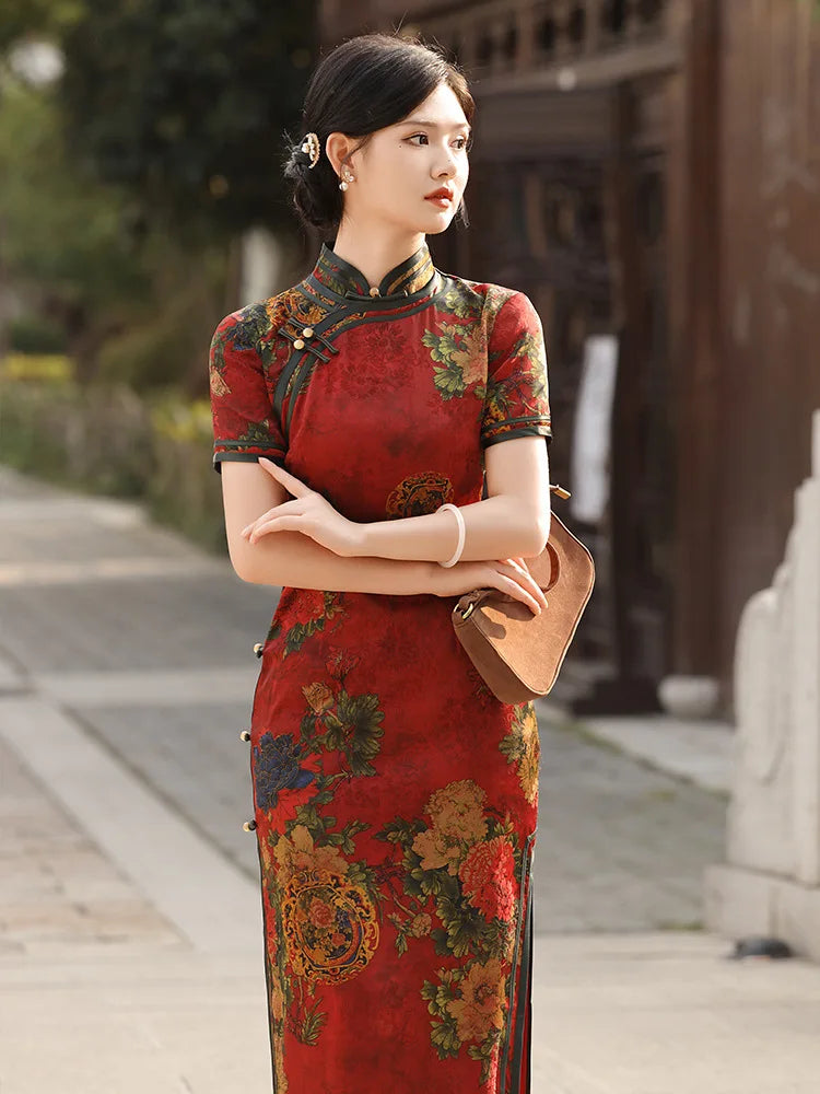 2024 New Women Vintage Dress Cheongsam Handmade Button Floral Dresses Chinese Style Summer Autumn Long Qipao M To 4XL - Seprincess