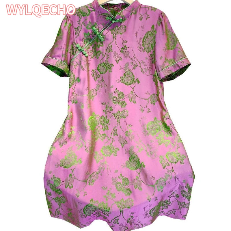 2023 New Improved Flower Printed Chinese Qipao Dress Spring Summer Short Sleeve Stand Collar Women Retro Fashion Cheongsam - Seprincess