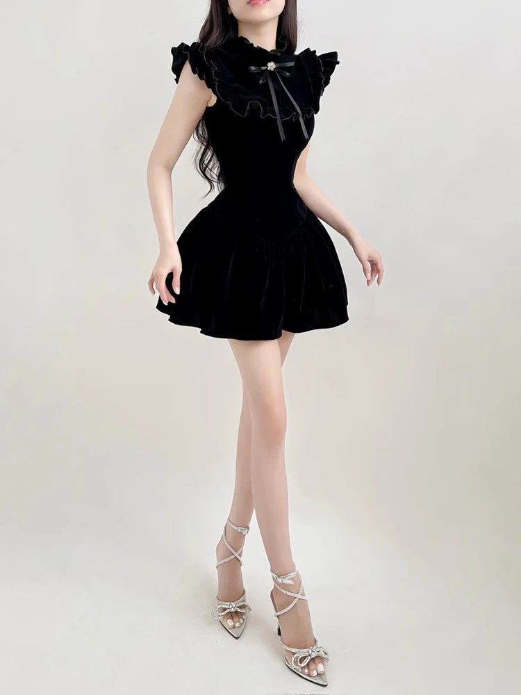 Rockmore Elegant Velvet Black Mini Dresses Sleeveless A-line Korean Fashion Birthday Party Coquette Sexy Ballroom Dress Women - Seprincess