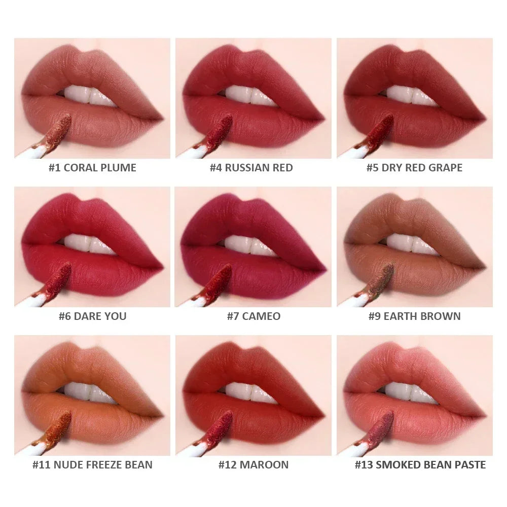 1PCS Waterproof Matte Nude Lip Gloss Brown Nude Pigment Dark Red Long Lasting Velvet Liquid Lipstick Women Makeup Lip Glaze - Seprincess