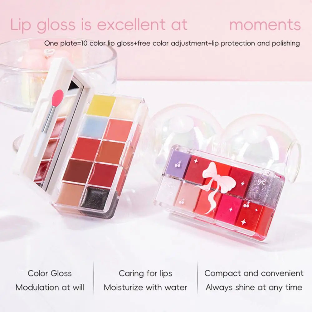 Lip Gloss Palette 10 Colors Jelly Lip Cream Palette Smooth Lip Glosses Tonedd Lip Frozenn Plate Red Lip Glaze Palette Lipstick - Seprincess