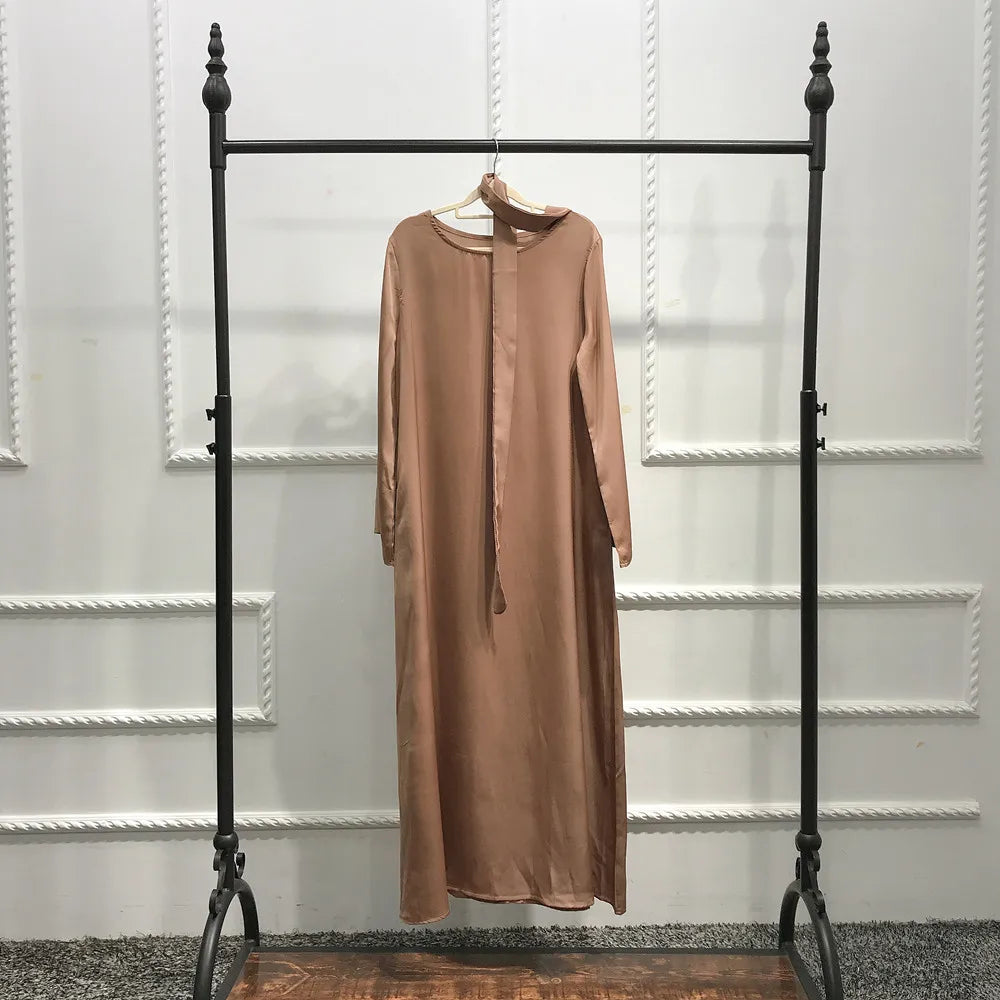 Fashion Satin Sliky Djellaba Muslim Dress Dubai Full Length Flare Sleeve Soft Shiny Abaya Dubai Turkey Muslim Islam Robe WY921