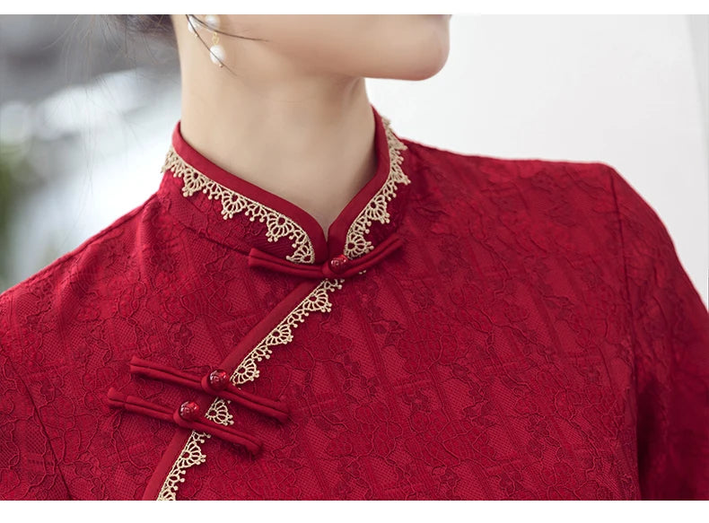 Traditional Chinese Clothing Red Cheongsam Summer New Modern Improved Young Short Qipao Dress New Year CNY - Seprincess