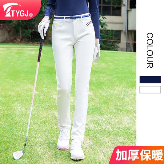 TTYGJ Women golf pants  korean Fashion Sports  Autumn and Winter High Elastic Slim Sweatpants wear-resistant Thickened