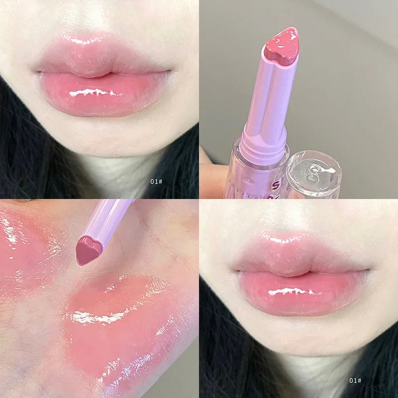 Moisturizing Jelly Mirror Lipstick Waterproof Lasting Clear Heart-shaped Solid Lip Gloss Pen Non-stick Cup Lips Tint Makeup - Seprincess