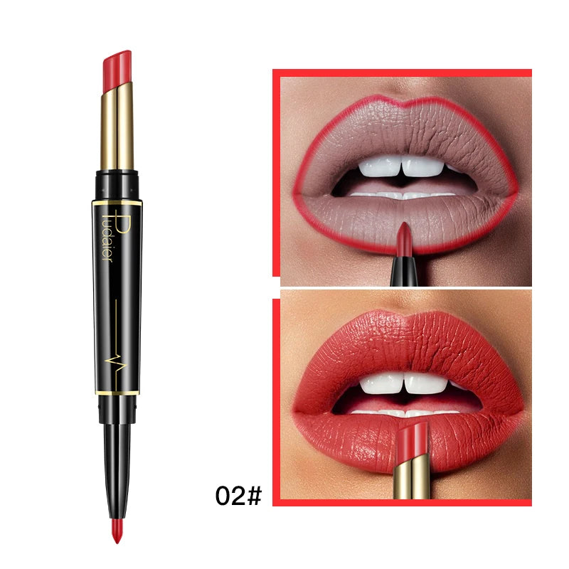 Pudaier Makeup 2 in 1 Matte Lipstick & Lip Liner Nude Lip Stick Pencil Make up Cosmetics Lip Balm Matt Cream Lipbalm Lipliner - Seprincess