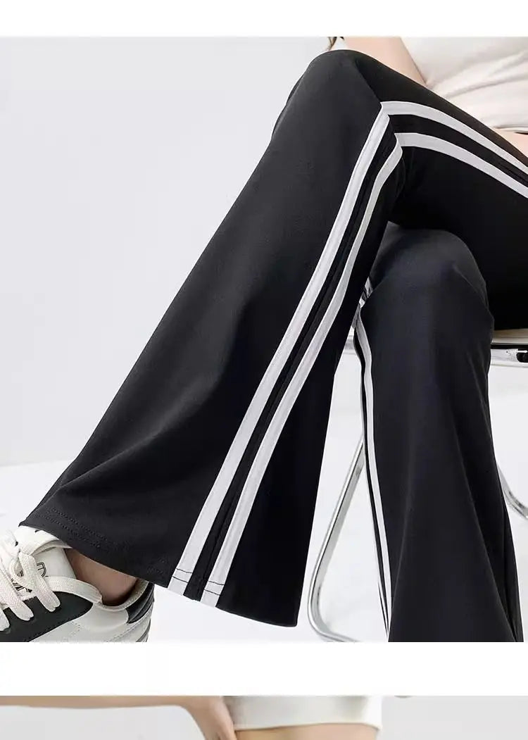 Women Stripe Flared Shark Pants Thin Style Yoga Leggings High Waist Hip Liftting Workout Running Fashion Skinny Sports Leggings