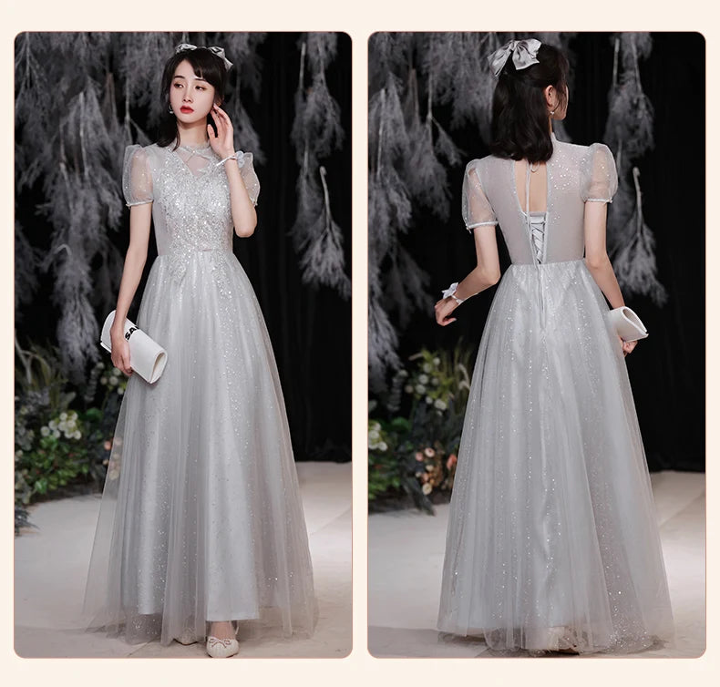 Temperament grey bridesmaid dress 4 Styles Applique Sisters Group Graduation Evening Dresses Simple Wedding Female Guest Dress