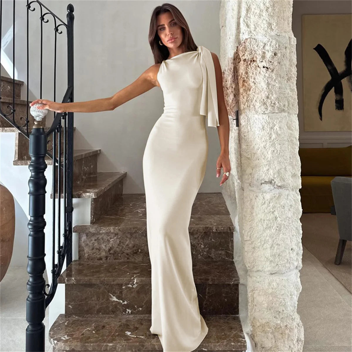 Women Sleeveless Sexy Maxi Dress Elegant Off-shoulder Backless Long Strapless Fashion Tight Dresses Party Bodycon Vestidos 2024 - Seprincess