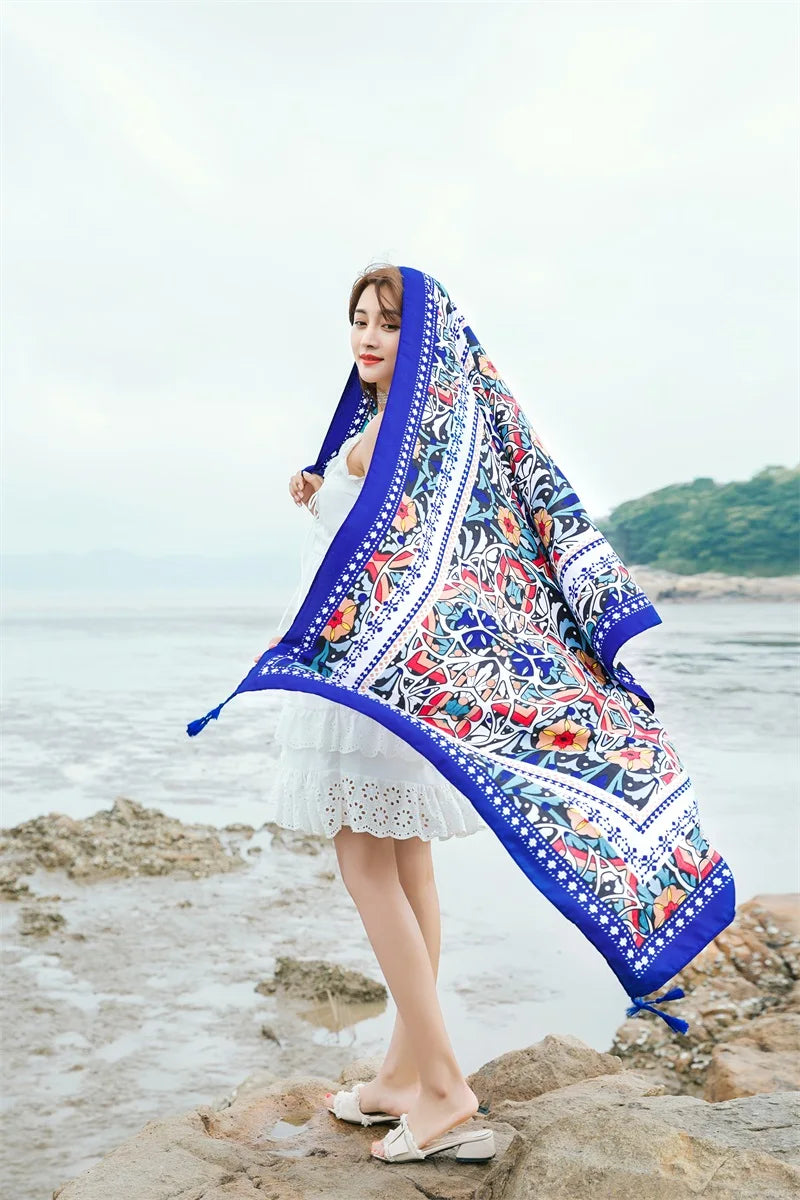 90x185cm  Printing Process Twill Summer Suncare Beach Dress Bikini Sarong Wrap Scarf Women Brazilian Swimsuit Bathing Cover-ups