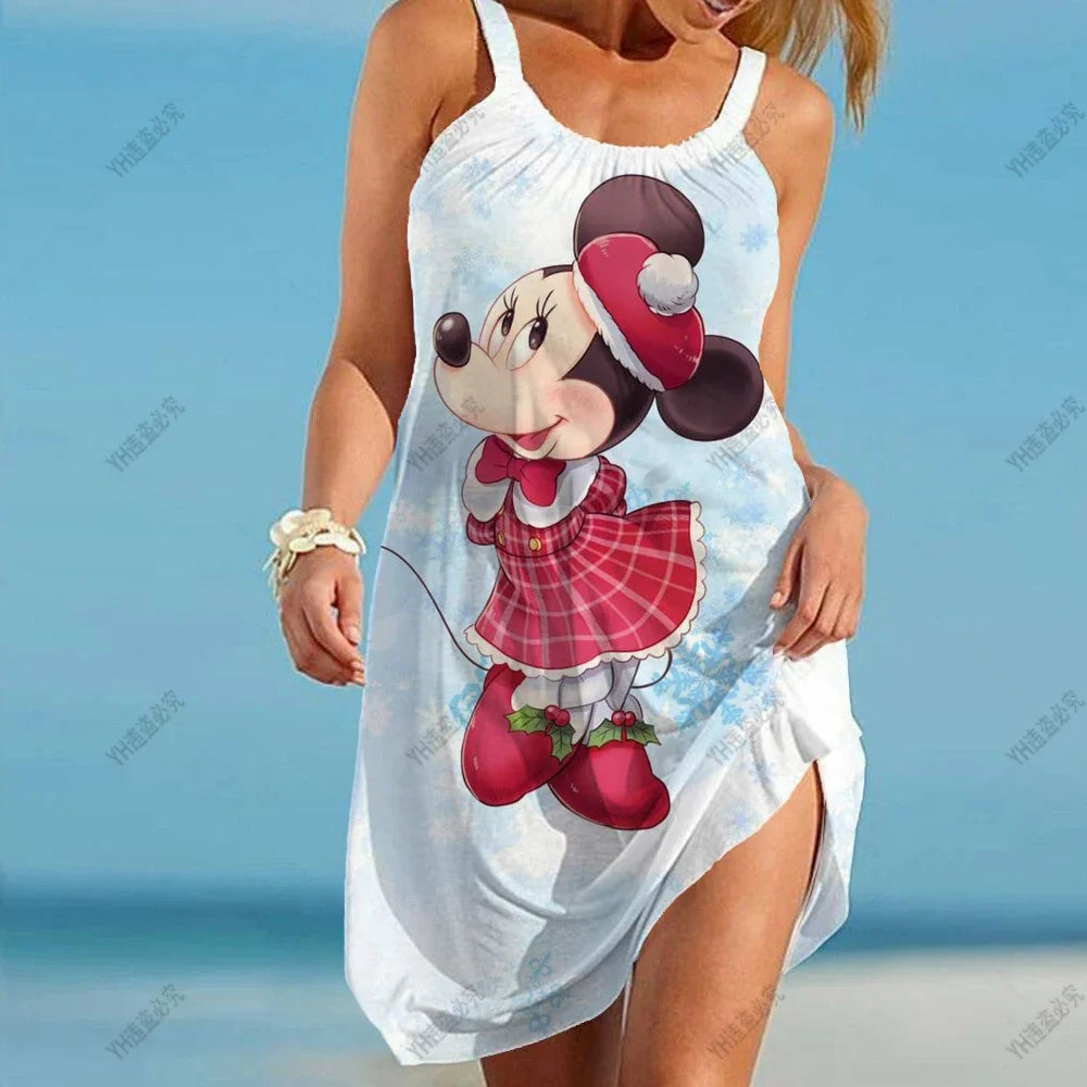 Summer Women 3D Tie Dye Rainbow Suspenders Bohemian Vintage Beachwear Girl Disney Minnie Mickey Mouse Sexy Party Beach Dress - Seprincess