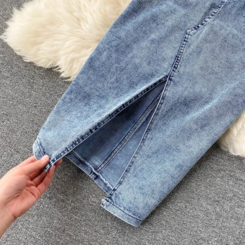 Denim Skirt Set Women Sexy Camisole Tops + High Waist Denim Pencil Skirt 2Pcs Suit Fashion Female Summer Slim Bodycon Suits - Seprincess