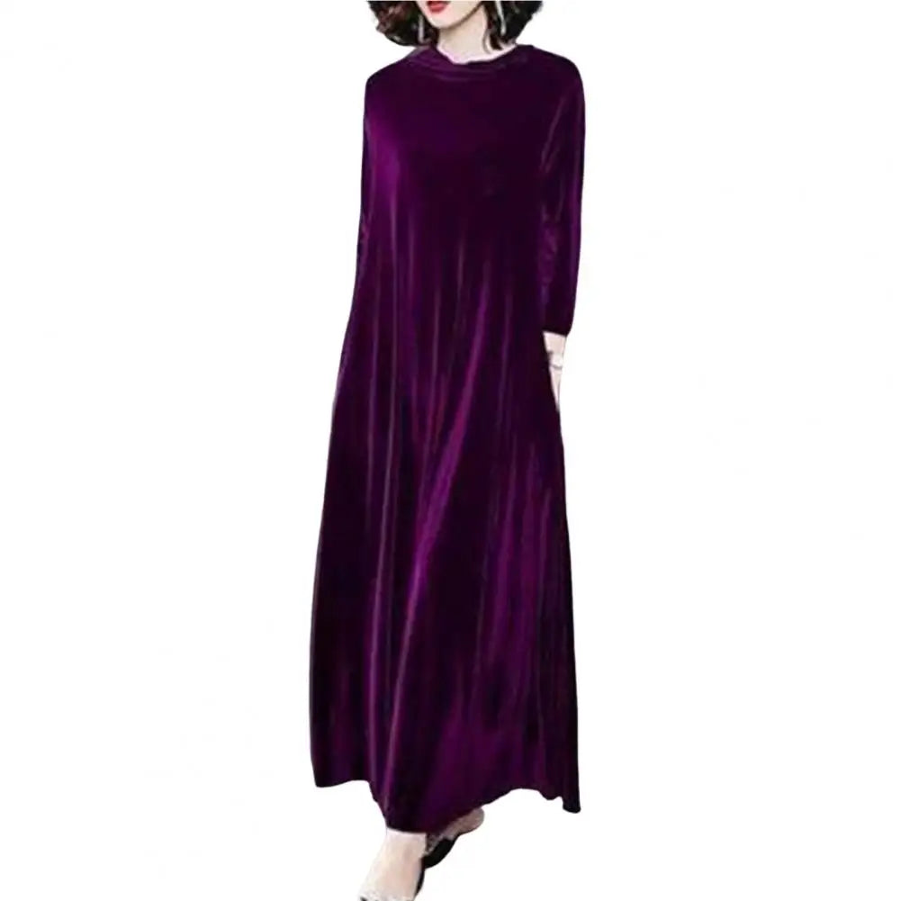 2024 Winter Women Turtleneck Long Maxi Velvet Dress, Elegant Long Sleeves Party Dress,Autumn Velour Dress - Seprincess