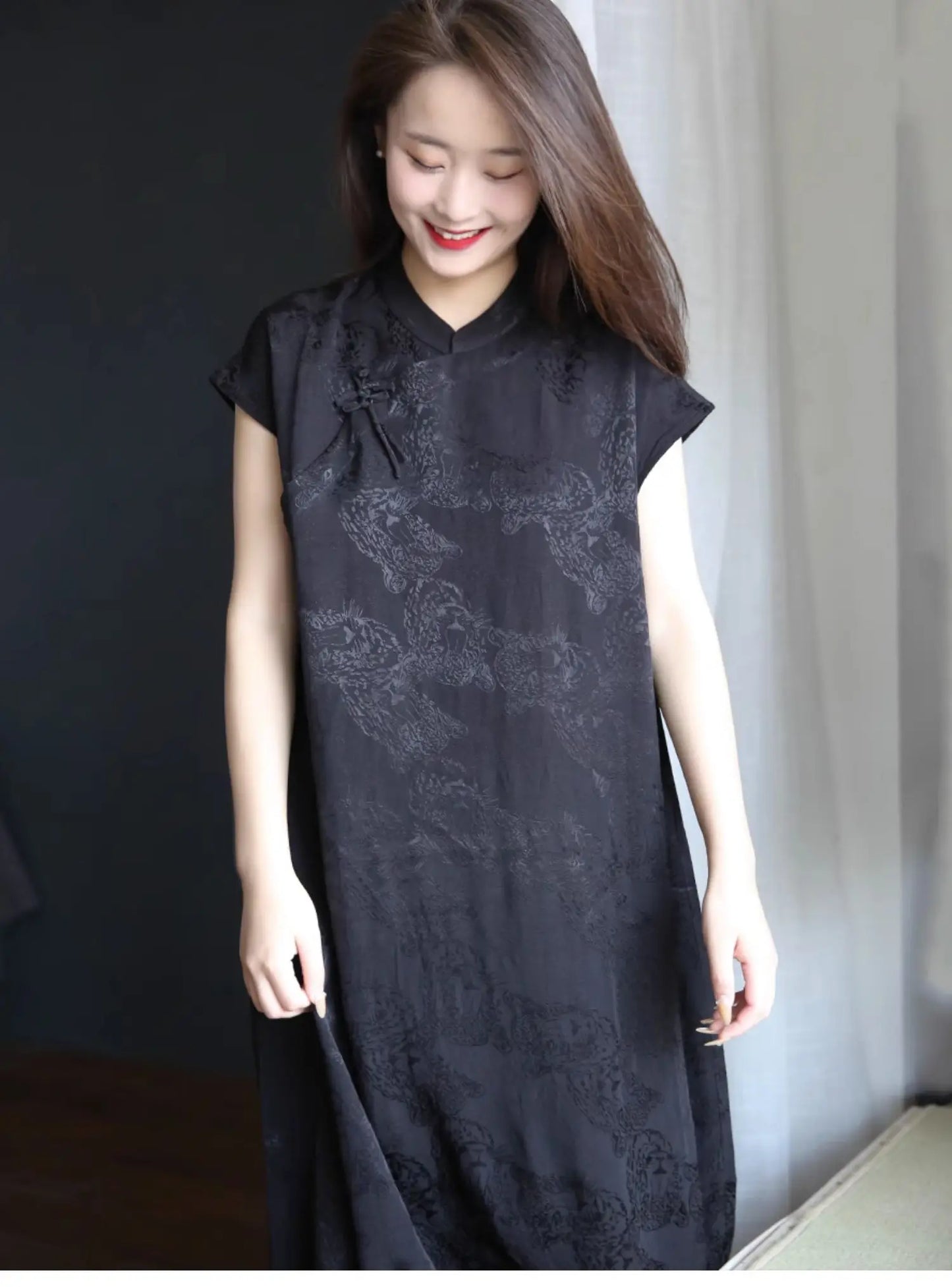 2024 Summer Original Design Cotton Linen Qipao Black Women's Literary Vintage Cheongsam Chinese National Style Dress Women - Seprincess