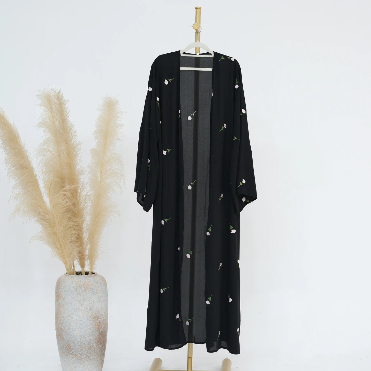 2024 New Black Embroideried Kimono Cardigan Abaya Dubai Luxury Muslim Kaftan Abayas For Women Turkish Islamic Clothing Outfit - Seprincess