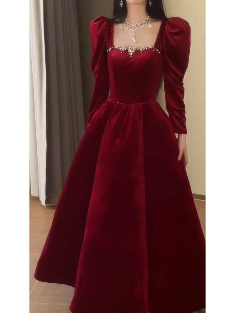 Toast Dress Bride Engagement Evening High-End Affordable Luxury Niche Banquet Temperament Socialite Red Velvet - Seprincess