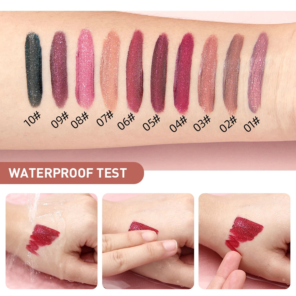 QIBEST Shimmer Lip Gloss Diamond Glitter Lip Tint Waterproof Long Lasting Matte Liquid Lipstick Red Purple Lipgloss Women Makeup - Seprincess