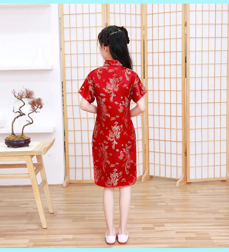 Classical Chinese Style Qipao Children Cheongsam Silk Brocade Princess Dress Baby Girl Print Cheongsams Handmade Button Clothing - Seprincess