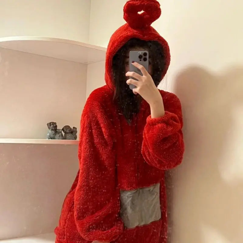 Kawaii Teletubbies Po Laa-Laa Dipsy Tinky Winky Women's Onesies Winter Girls Funny Coral Fleece Hooded Pajamas Home Clothes - Seprincess