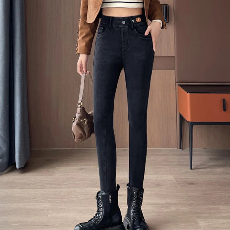 High Waisted Slim Small Leg Denim Jeans For Women New Black Gray High Stretch Pencil Pants Classic High Quality Brand