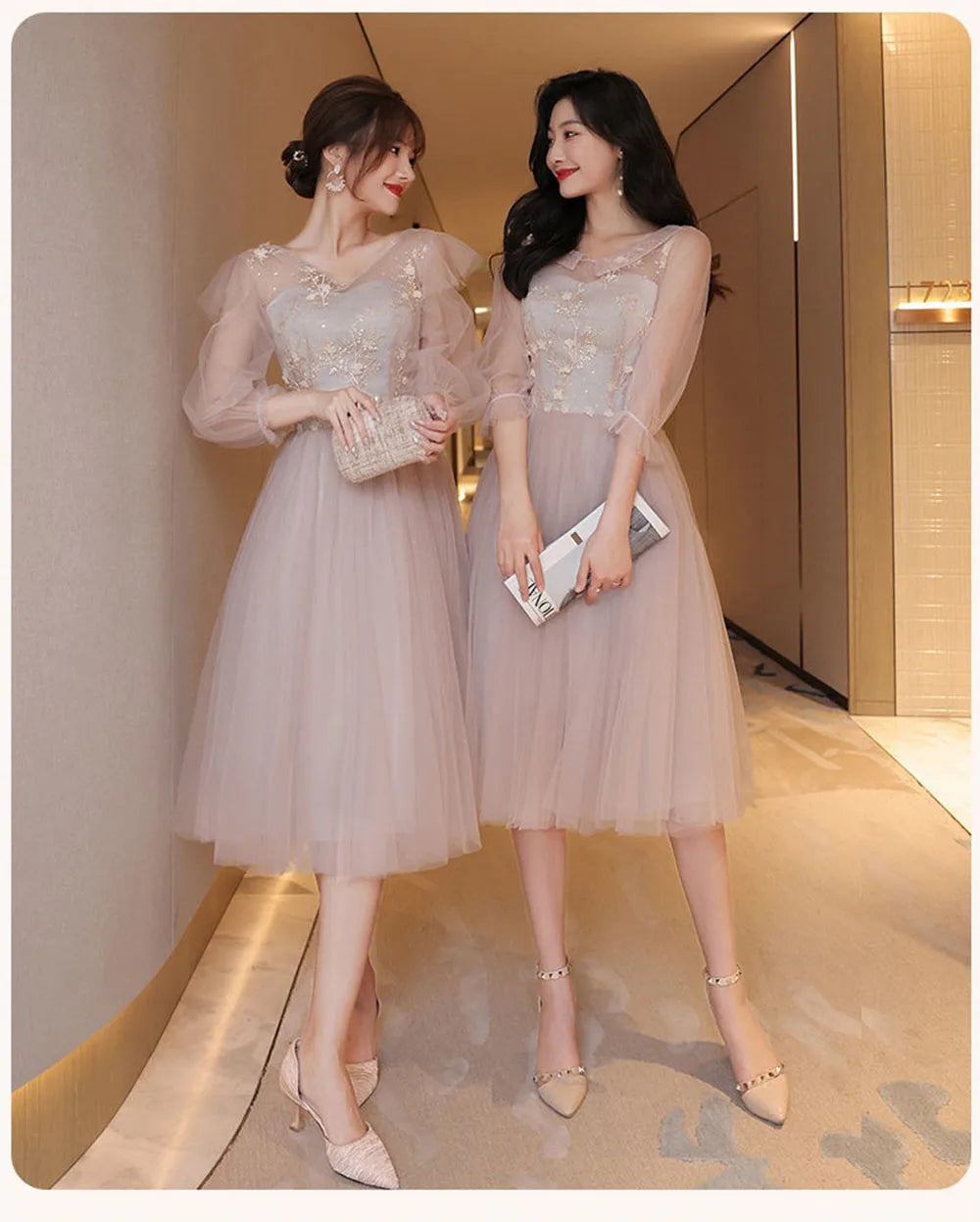 4 Styles Elegant Simple Bridesmaid Dress Women's Tulle Half Sleeves Slim Fit Design A-Line Dress Applique Wedding Party Vestido - Seprincess