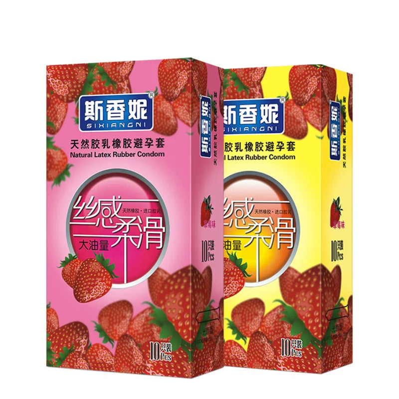 Strawberry Flavor Condoms Sex Toys For Men Women Vaginal Stimulation Condom Full Oil Ultra-thin Smooth Penis Sleeve adults 18+ - Seprincess