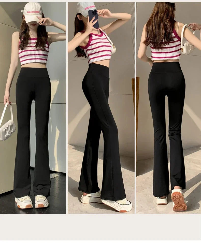 Women High Waist Slim Flared Pants Solid Sexy Leggings High Elastic Hip Liftting Pants Outdoor Trainning Fashion Yoga Tights