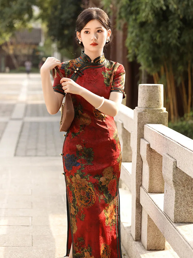 2024 New Women Vintage Dress Cheongsam Handmade Button Floral Dresses Chinese Style Summer Autumn Long Qipao M To 4XL - Seprincess