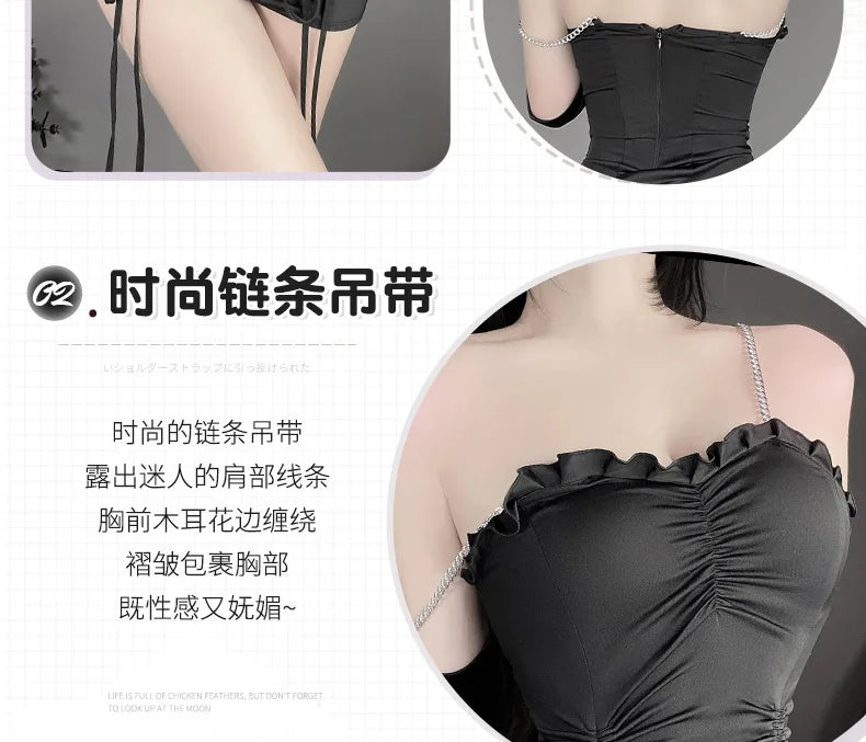 Fashion Sexy Mini Dress Underwear Sexy Drawstring Strap Wrap Hip Short Dress Elegant Irregular Dresses 2023 New Tops Sweet F492 - Seprincess