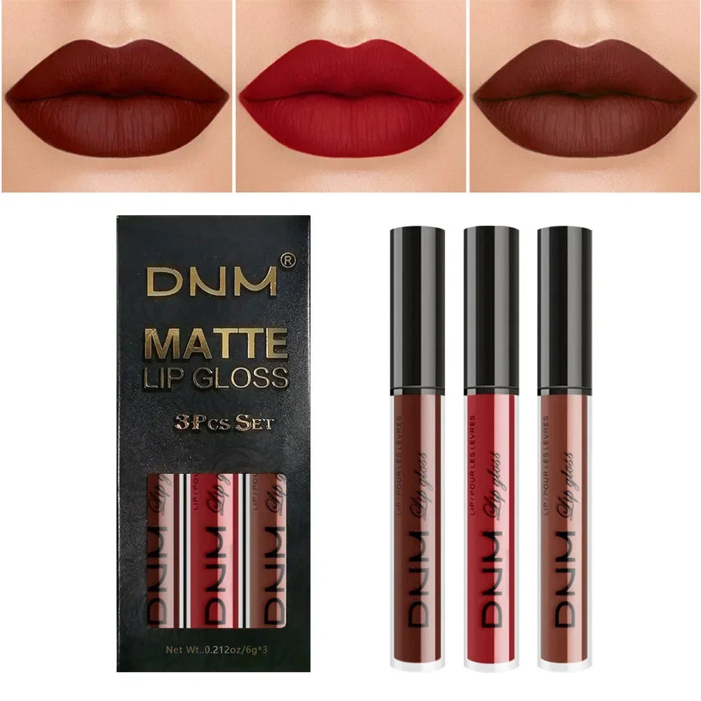 3 Colors/set Matte Velvet Lip Gloss Non-Stick Cup Waterproof Long-lasting Liquid Lipstick Cosmetic Keep 24 Hours Fashion Makeup - Seprincess