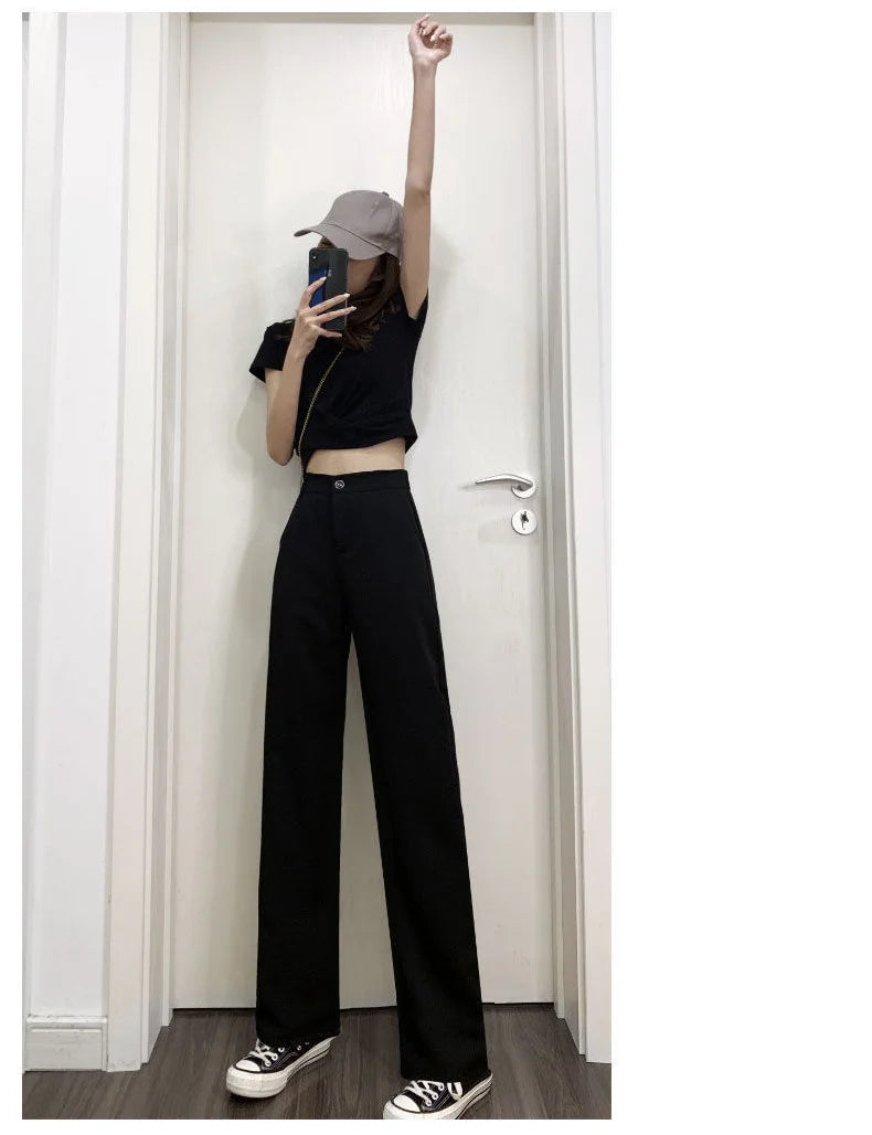 Women Solid Color Straight Pants Spring Autumn Casual Long Pants With Elastic waist Female Basic OL Full Trousers