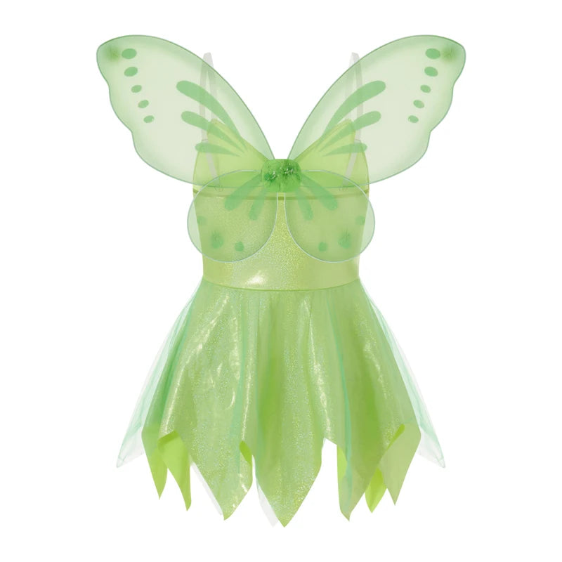 Green Women‘s Tinker Bell Costume Dress Fairy with Wings Role Play Short Dress Cosplay Slip Dress Hallown Birthday Theme Party - Seprincess